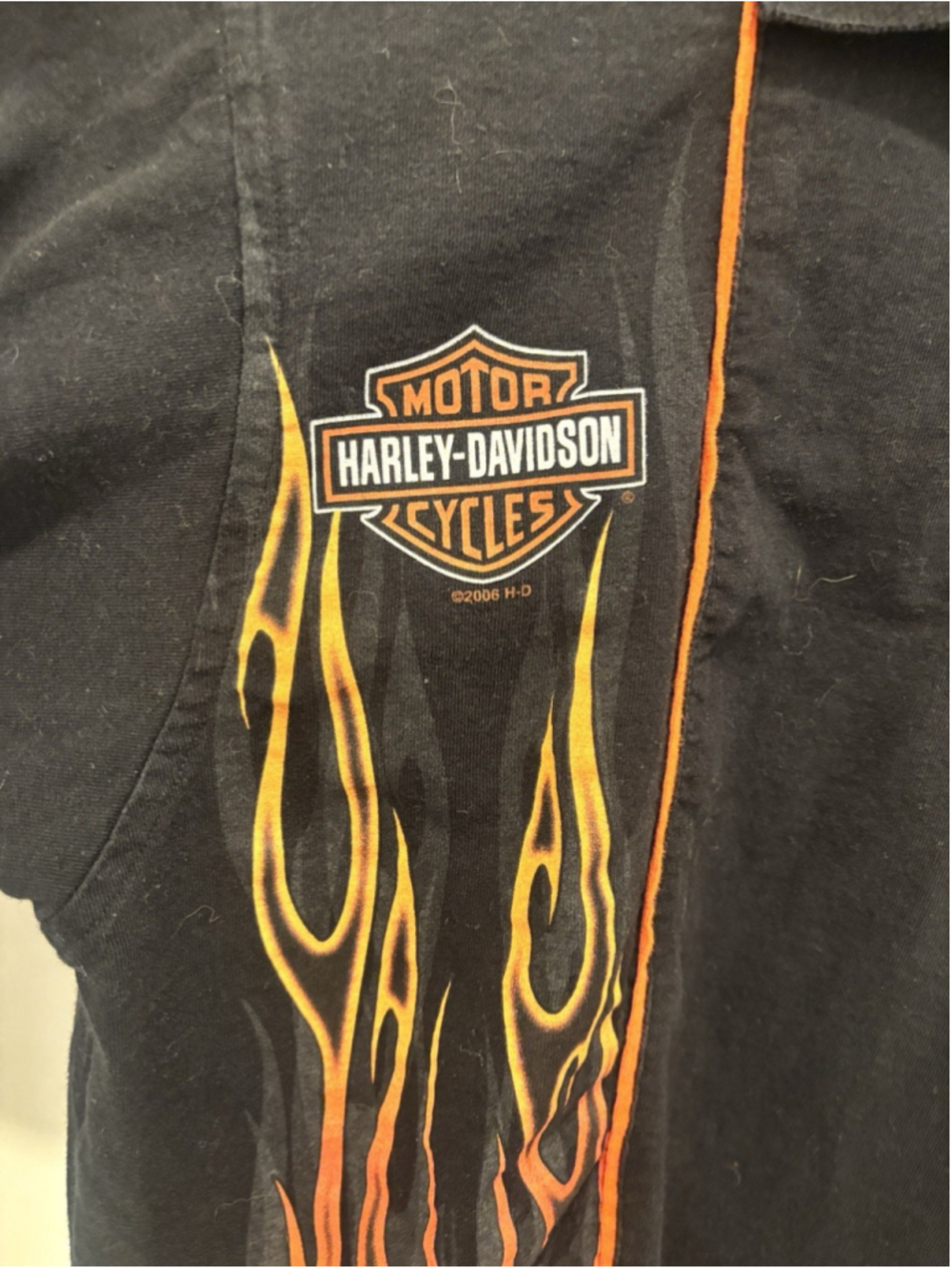 Vintage Harley Davidson Flames Polo Shirt Black Graphic Embroidered Mens - Picture 2 of 8